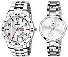 Espoir Analog Stainless Steel Silver Dial Couple Watch White ManishaBrock