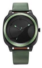 Fastrack Hype All Black Quartz Analog Black Dial with Green Leather Strap Watch for Unisex