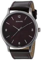 Fastrack Leather Sonata Quartz Analog Brown Dial Watch for Men 77105Sl10, Band Color:Brown