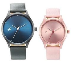 Fastrack Mixmatched Couple Leather Analog Watches with Blue and Pink Dial 6803168033AL02P