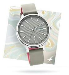 Fastrack Ruffles Quartz Analog with Day and Date Grey Dial Leather Strap Watch for Girls NS6207SL01