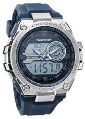 Fastrack Silicone Mens Mean Machines Guys Ana Digi Analog Digital Watch Ns38055Pp01, Band Color:Blue, Dial_Black