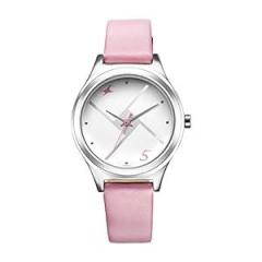 Fastrack Silver White Dial Analog Watch for Women 6152SL08 Genuine Leather, Pink Strap