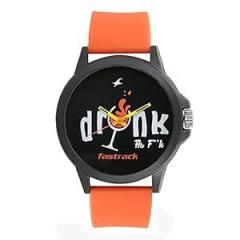 Fastrack Unisex Silicone Analog Black Dial Watch 38024Pp31, Band Color Orange