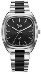 Fastrack Vyb Aviator Quartz Analog Black Dial Steel + Black Sheet Metal Strap Watch for Men FV30004KM01W