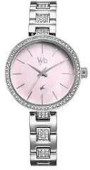 Fastrack Vyb Diva Quartz Analog Pink MOP Dial Steel Alloy Strap Watch for Women FV60055SM01W