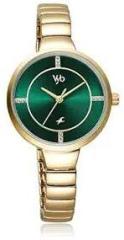 Fastrack Vyb Enigma Quartz Analog Green Dial Stainless Steel Strap Watch for Girls FV60017YM01W