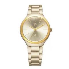 Fastrack Vyb Quartz Analog Gold Dial Stainless Steel Strap Watch for Women FV60008YM01W