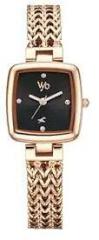 Fastrack Vyb Showstopper Quartz Analog Black Dial Rose Gold Chain Bracelet Strap Watch for Women FV60042WM01W