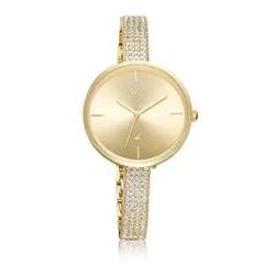 Fastrack Vyb Starlet Quartz Analog Gold Dial Stainless Steel Strap Watch for Women FV60009YM01W