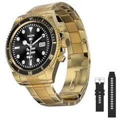 Fire Boltt Avalanche Stainless Steel Smart Watch with Free Silicone Strap, 2 Watch Looks Sporty & Fomal, Bluetooth Calling with 1.28 HD Display, 2 Button Pushers Gold Black