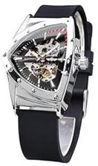 FORSINING Skeleton Watches for Men, Automatic Mechanical Watch with Triangle Dial, Luminous Self Winding Watches Stainless Steel Bracelet or Soft Silicone Strap