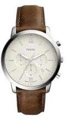 Fossil Analog Off White Dial Brown Band Men's Stainless Steel Watch FS5380