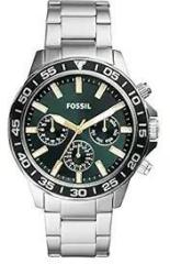 Fossil Bannon Analog Stainless Steel Green Dial Silver Band Men's Watch BQ2492