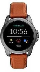 Fossil Gen 5E Men's Smartwatch with leather strap, Full Touch, AMOLED screen, Bluetooth calling, and Built in GPS FTW4055