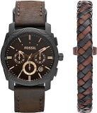 Fossil Men Leather Analog Black Dial Watch Fs5251Set, Band Color Brown