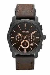 Fossil Men Leather Machine Analog Black Dial Watch Fs4656, Band Color Brown