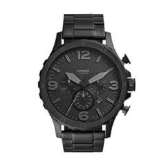 Fossil Nate Chronograph Analog Black Dial Grey Band Men's Stainless Steel Watch JR1401