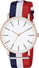 FRIEDRICH Analogue White Slim Dial Luxurious Blue/Red Fabric Strap Fashion Men's Wrist Watch