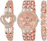 FROZIL Analogue Diamond Rose Gold Dial and Band Watches with 2 Bracelet for Women Or Girls and Stainless Steel Watch for Girl or Women Combo of 3