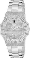 Generic Analog Dial Diamond Chain Chrono Trendy Unisex Silver Watch