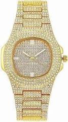 Generic Analog Full Diamond Gold Chronograph Unisex Watch