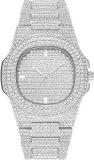 Generic Analog Full Diamond Silver Chronograph Unisex Watch