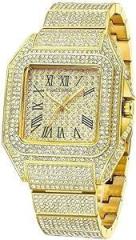 Generic Analog Gold Square Diamond Chronograph Unisex Watch