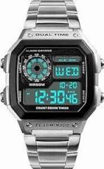 Generic Unisex Digital Led Light Stainless Steel Chronograph Alarm Silver Watch