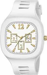 Generic UpSTYLE ADDI unisex Square Multi DIAL Designer Analog Watch with Silicon Strap White