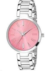 Generic Women's Pink Dial Analog Wrist Watch with Stainless Steel Chain