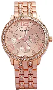 Analogue Rhinestone Diamond Studded Rose Gold Dial Women's Watch FDGFHHG