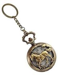 Gold Time Pocket Watch Gift | Running Horse Embossing | Numerical Dial | Metal Keychain Design | Bronze | Vintage | Antique Style Unisex Watch for Men Woman