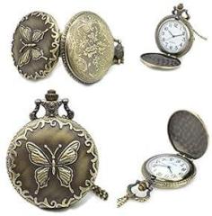 Gold Time Vintage Retro Classic Antique Butterfly Key Chain Design Unisex Pocket Watch for Men & Woman