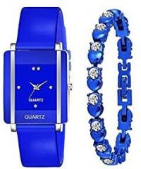 Goldenize fashion Analogue Blue Stylish Dial Unisex Women's & Girl's Watch with Bracelet Combo of 2