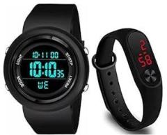 Goldenize fashion Digital Sports Multi Functional Unisex Waterproof and Stylish Digital Display Date Time Band Birthday Gift Watches for Boy's and Men| Pack of 2