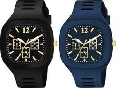 GOLDENIZE FASHION New Combo of Multicolor Square Dial with Silicone Strap Unisex Combo of 2 Analog Watch Big Dial Men's & Boy's Wrist Watch | Pack of 2