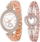 GOLDENIZE FASHION New Rose Gold Heart Diamond Dial Analogue Watch With Fabulous Bracelet Combo For Girl's & Women's Watches