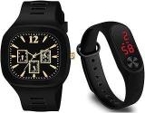 Goldenize fashion Square Analog and New Kids Digital Date and Time Black Dial LED Watch for Stylish Kids Unisex Birthday Gift Digital Watch for Boys & Men | Pack of 2