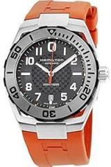 Hamilton Navy Sub Black Dial Stainless Steel Case Orange Rubber Strap Mens Watch H78615985