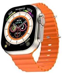 Hammer Hammer Ace Ultra 1.96 inch Bluetooth Calling Smart Watch with Rotating Crown, Metallic Body, 600 Nits AOD, Spo2, HR, BP & 2 Straps Grey & Orange