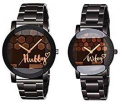 HARMI CREATIVE Analogue Unisex Watch Black Dial Black Colored Strap HARMI Metal Hubby Wifey