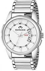 HAVELOCK Analog Day Date Functioning Stainless Steel Chain Watch for Men Boys White Dial