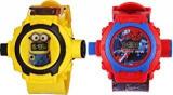 HILY Digital Unisex Child Watch Black Dial, Red & Yellow Colored Strap Pack Of 2