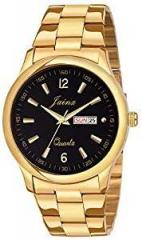 JAINX Analogue Men's Watch Black Dial Gold Colored Strap