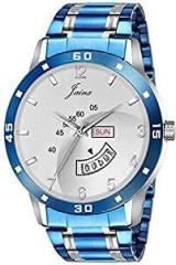 jainx Day & Date Feature Silver Dial Analogue Men's Watch Blue