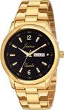 jainx Premium Day & Date Analogue Men Watch Black Dial Golden Colored Chain