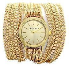 Joker & Witch Stainless Steel Gold Chain Party Chic Analog Gold Dial Women Watch Amwww88, Gold Band