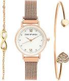 Joker & Witch Stainless Steel Gypsy Rosegold Analogue Watch Bracelet Set For Women, White Dial, Rose Gold Band