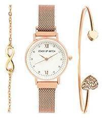 Joker & Witch Stainless Steel Gypsy Rosegold Analogue Watch Bracelet Set For Women, White Dial, Rose Gold Band